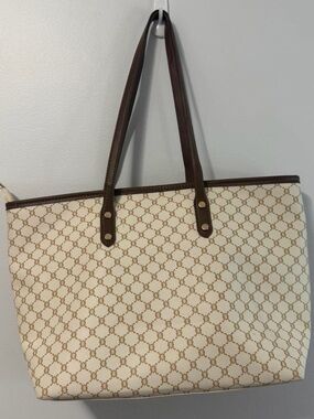 Cream & Brown Patterned Tote Bag
